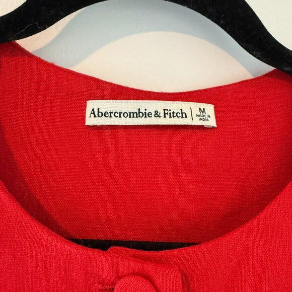 Abercrombie & Fitch Cropped Linen-Blend Button-Through Vest | Red | Size Medium - Picture 2 of 4